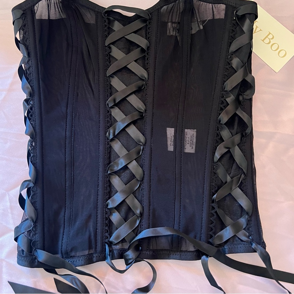 Boohoo Black Lace-Up Corset Top